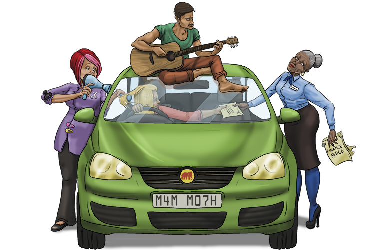 She took her car for a service and found to her surprise, that inside the garage there were lots of other industries (service industries). A financial services desk, a drinks bar, a beauty salon and a live band on stage.